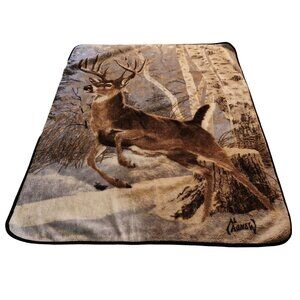 Vintage Al Agnew Deer Print Fleece Throw Blanket